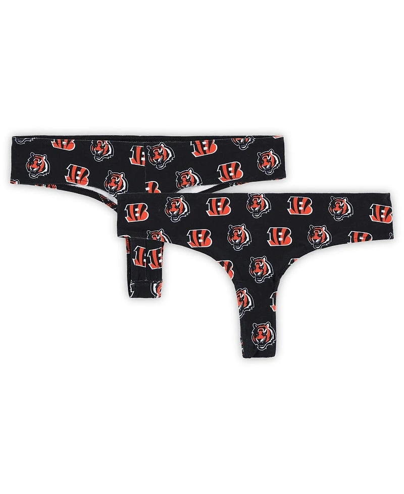 Concepts Sport Women's Black Cincinnati Bengals Record Allover Print Knit Thong