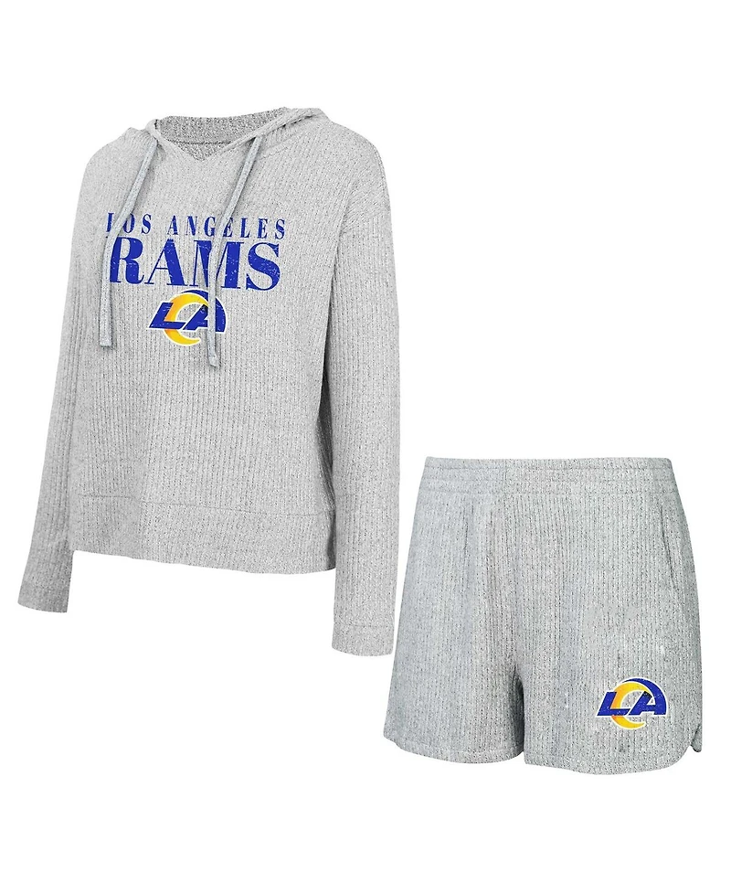 Concepts Sport Women's 2-Piece Gray Los Angeles Rams Juniper Long Sleeve Hoodie Top and Shorts Sleep Set