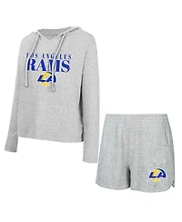 Concepts Sport Women's 2-Piece Gray Los Angeles Rams Juniper Long Sleeve Hoodie Top and Shorts Sleep Set