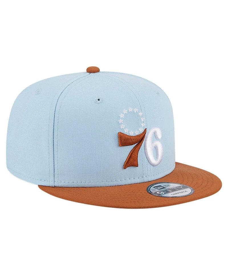 New Era Men's Light Blue/Brown Philadelphia 76ers 2-Tone Color Pack 9FIFTY Snapback Hat