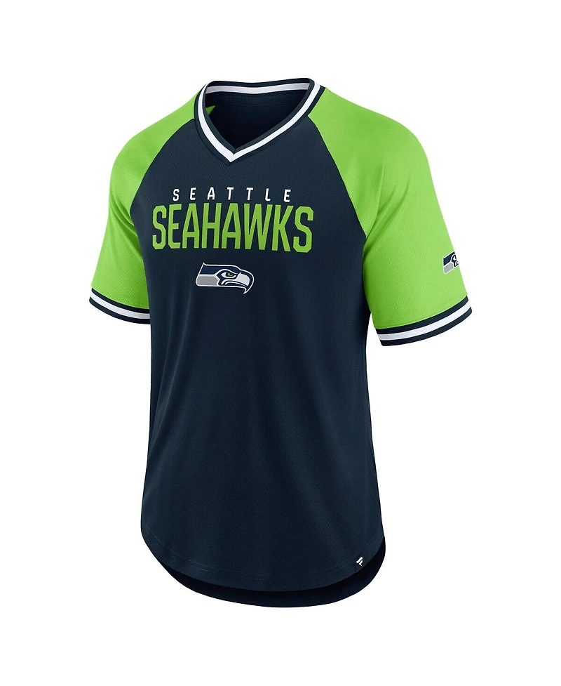 Fanatics Men's College Navy/Neon Green Seattle Seahawks Hashmark Raglan T-Shirt