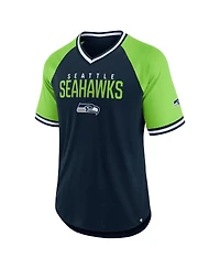 Fanatics Men's College Navy/Neon Green Seattle Seahawks Hashmark Raglan T-Shirt