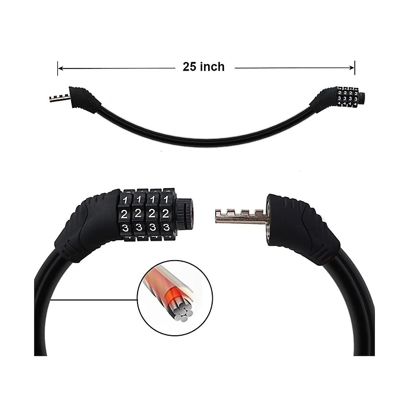 Bike Lock 4 Digit Resettable Combination Cable for Bicycle, 2 Feet x 1/2 Inch