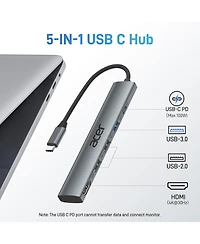 Acer 5-in-1 Usb-c Hub with 4K Hdmi, 100W Power Delivery, 3 Usb Ports, and Usb-c to Hdmi Multiport Adapter for Laptops, PCs, Tablets, MacBook, iPad, iP