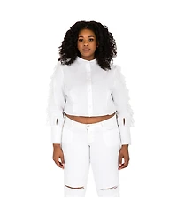 Poetic Justice Plus Ruffled Poplin Button-Up Shirts