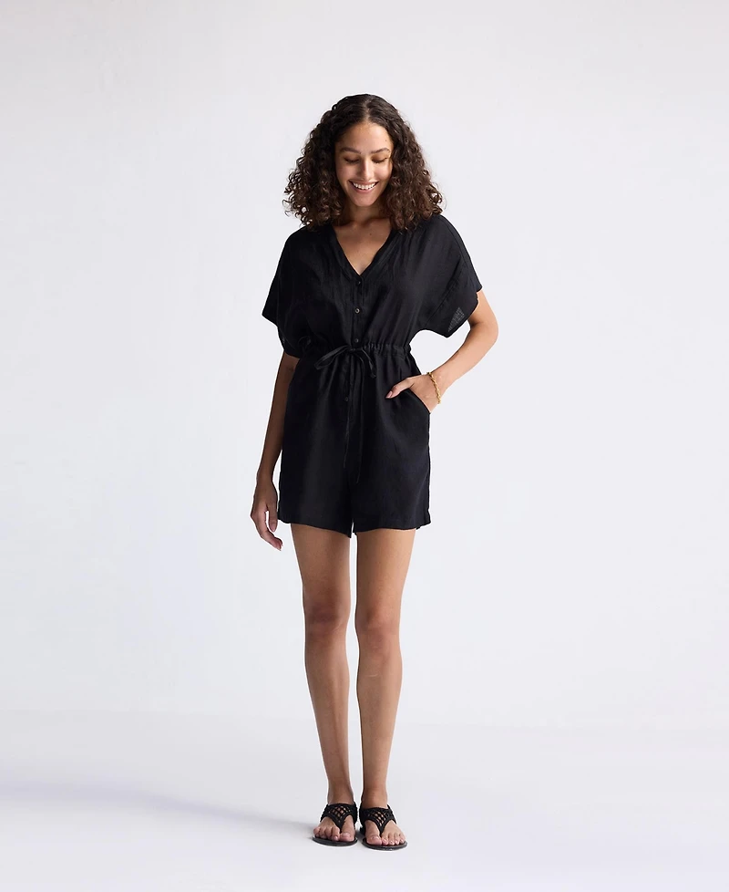 Reistor Women's V neck Drawstring Romper