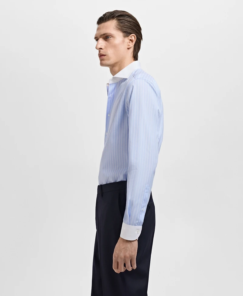 Mango Men's Striped-Print Slim-Fit Dress Shirt