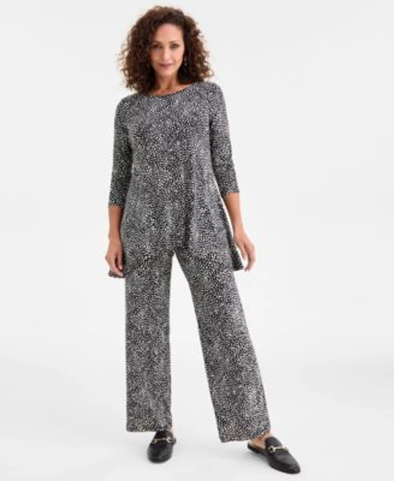 Jm Collection Womens Mara Speckle Print 3 4 Sleeve Swing Tunic Mara Speckle Print Wide Leg Pants Macys Exclusive