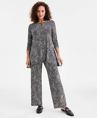Jm Collection Womens Mara Speckle Print 3 4 Sleeve Swing Tunic Mara Speckle Print Wide Leg Pants Macys Exclusive