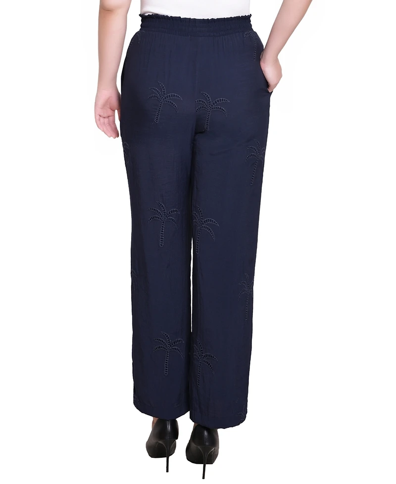Ny Collection Petite Pull On Pants with Embroidery