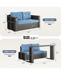 Vlsrka Convertible Foldable Wicker Outdoor Sofa with Storage Shelves