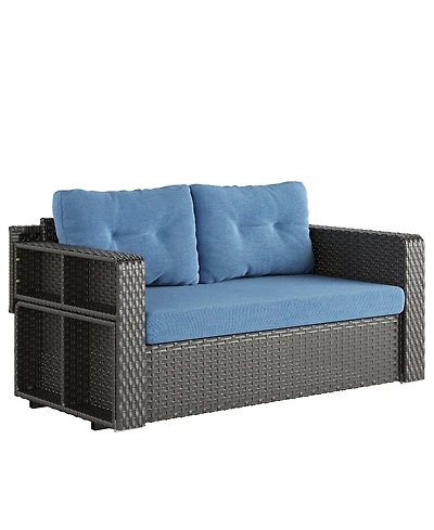 Vlsrka Convertible Foldable Wicker Outdoor Sofa with Storage Shelves