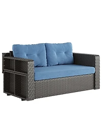 Vlsrka Convertible Foldable Wicker Outdoor Sofa with Storage Shelves
