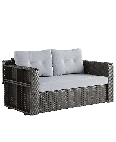 Vlsrka Convertible Foldable Wicker Outdoor Sofa with Storage Shelves