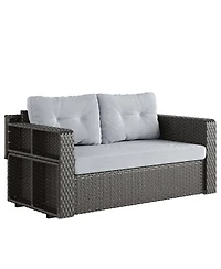 Vlsrka Convertible Foldable Wicker Outdoor Sofa with Storage Shelves