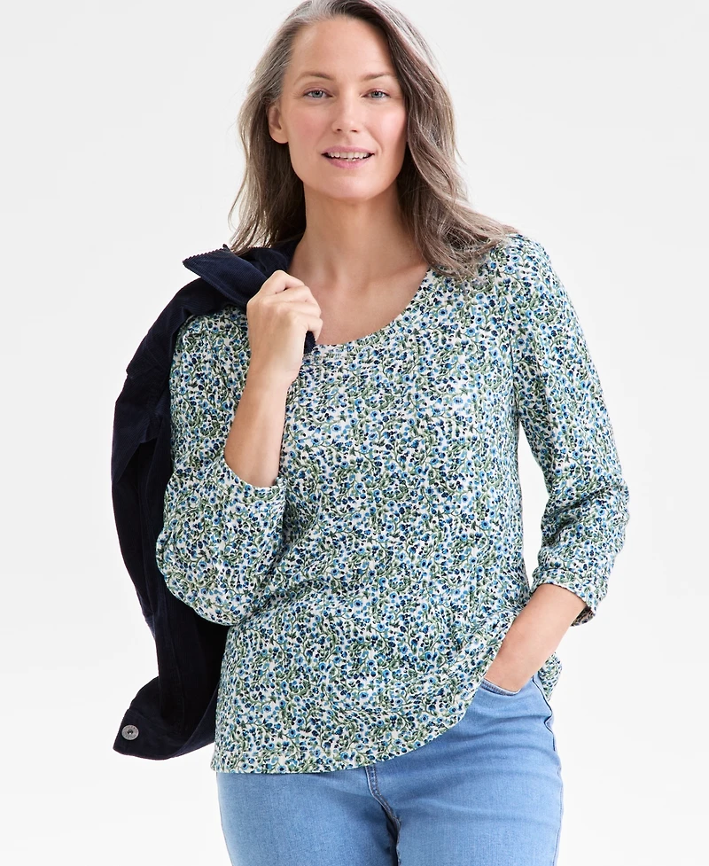 Style & Co Women's Printed Scoop-Neck 3/4-Sleeve Top, Macy's Exclusive