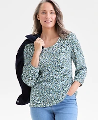 Style & Co Women's Printed Scoop-Neck 3/4-Sleeve Top, Macy's Exclusive