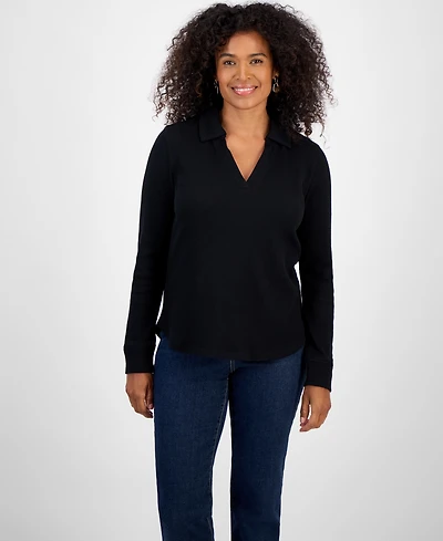 Style & Co Petite Collared Long-Sleeve Thermal Top, Macy's Exclusive