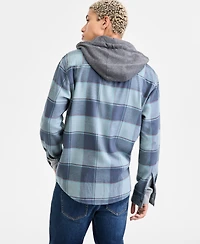 Sun + Stone Men's Irving Layered-Look Hooded Cotton Flannel Plaid Shirt, Macy's Exclusive