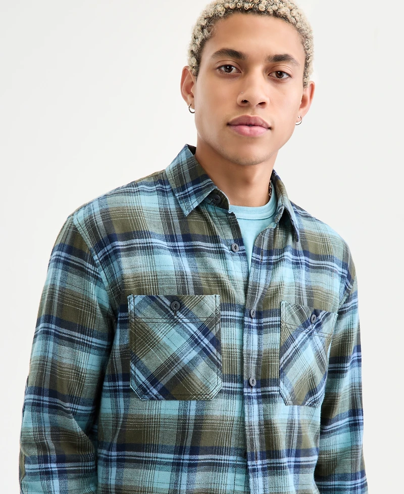 Sun + Stone Men's Wade Long-Sleeve Cotton Flannel Plaid Shirt, Macy's Exclusive