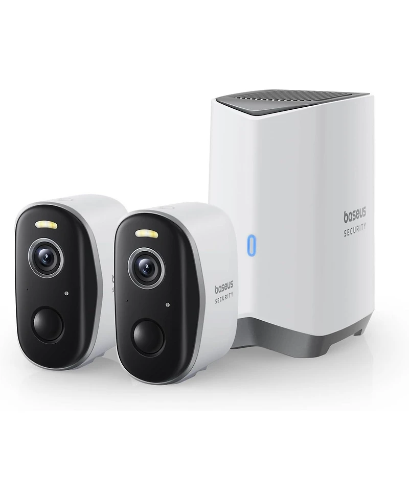 Baseus Wireless Cameras for Home Security, N1 2-Cam Kit with True 2K Clarity, No Monthly Fee, 16TB Expandable Local Storage, 210-Day Battery Life, Spo