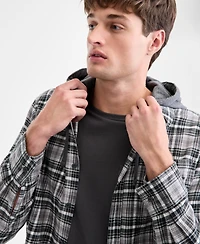 Sun + Stone Men's Russel Layered-Look Hooded Cotton Flannel Plaid Shirt, Macy's Exclusive