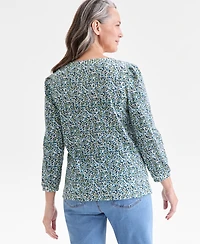 Style & Co Women's Printed Scoop-Neck 3/4-Sleeve Top, Macy's Exclusive
