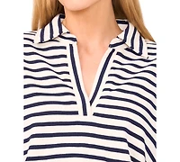 CeCe Women's Long Sleeve Elastic Waist Collar Top