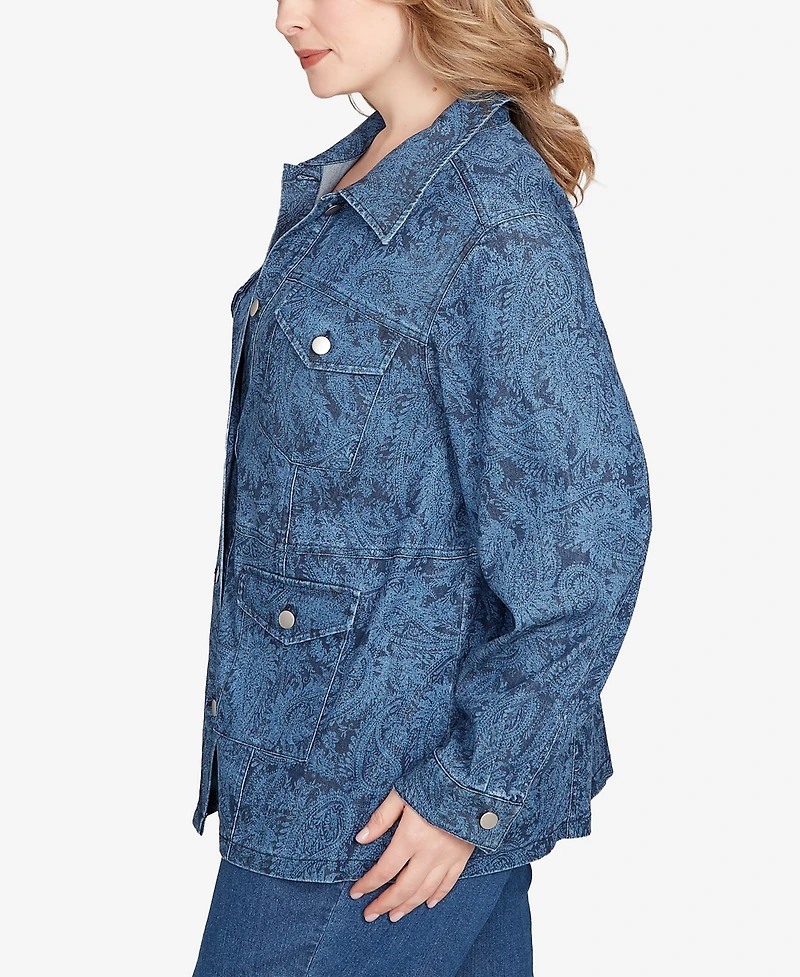 Ruby Rd. Plus Size Wide Leg Floral Cutout Jacket