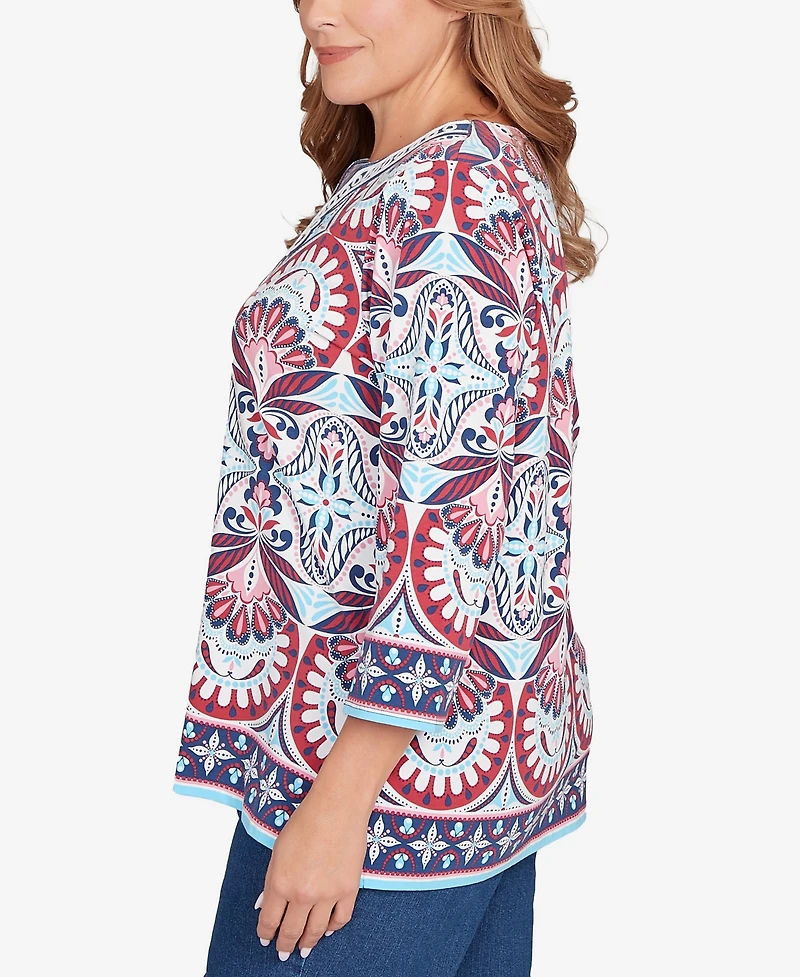 Ruby Rd. Plus Embellished Geo Border Knit Top