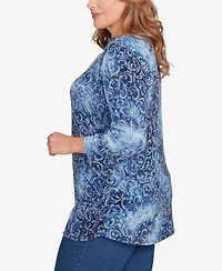Ruby Rd. Plus Tie Dye Scroll Floral Top