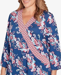 Ruby Rd. Plus Ikat Floral Puff Print Surplice Top