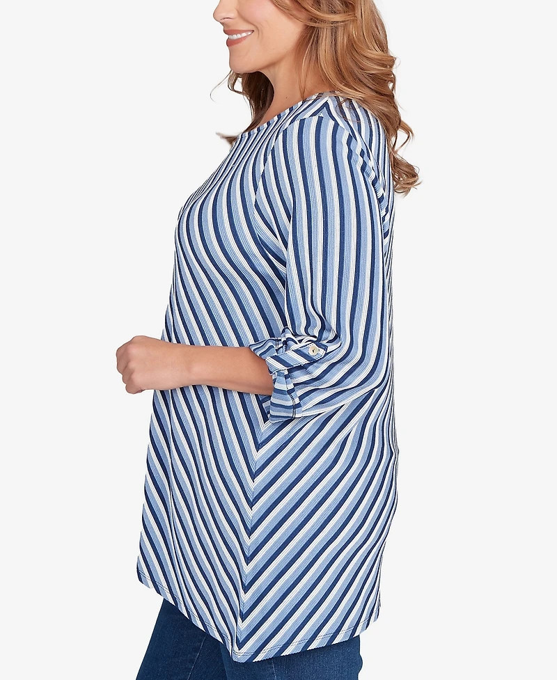Ruby Rd. Plus Textured Stripe Roll Tab Sleeve Top