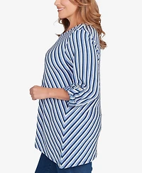 Ruby Rd. Plus Textured Stripe Roll Tab Sleeve Top
