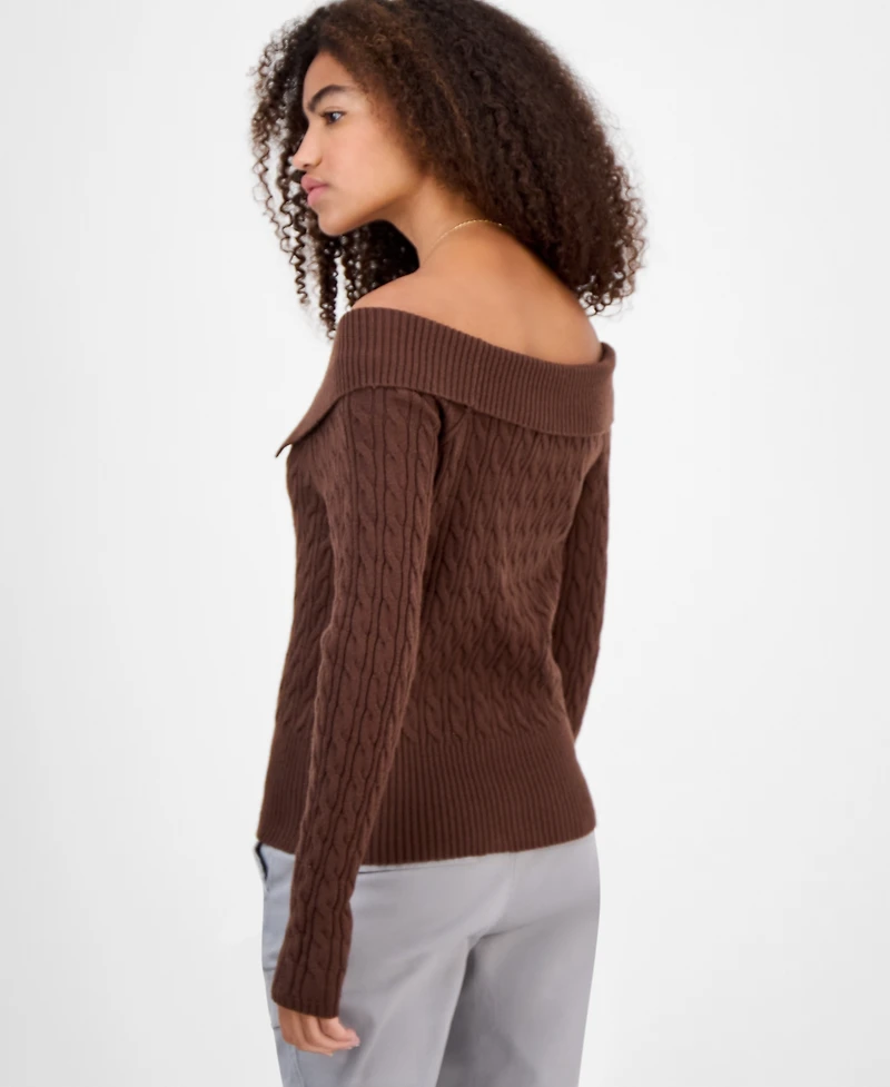 Hooked Up by Iot Juniors' Spread-Collar Cable-Knit Cardigan