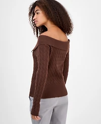 Hooked Up by Iot Juniors' Spread-Collar Cable-Knit Cardigan
