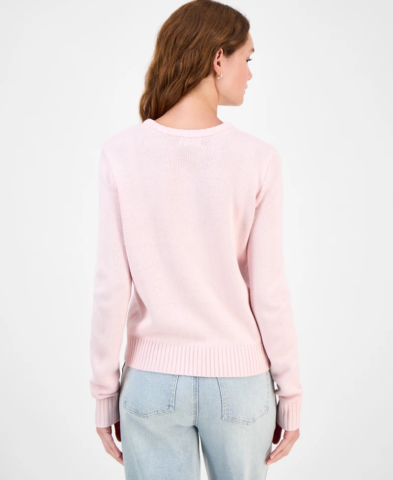 Just Polly Juniors' Embroidered Novelty Crewneck Sweater