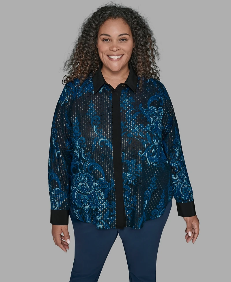 Karl Lagerfield Paris Plus Trim Printed Woven Top