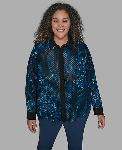 Karl Lagerfield Paris Plus Trim Printed Woven Top