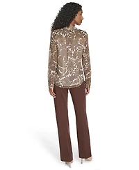 Tommy Hilfiger Women's Paisley Ruffle Long Sleeve Blouse