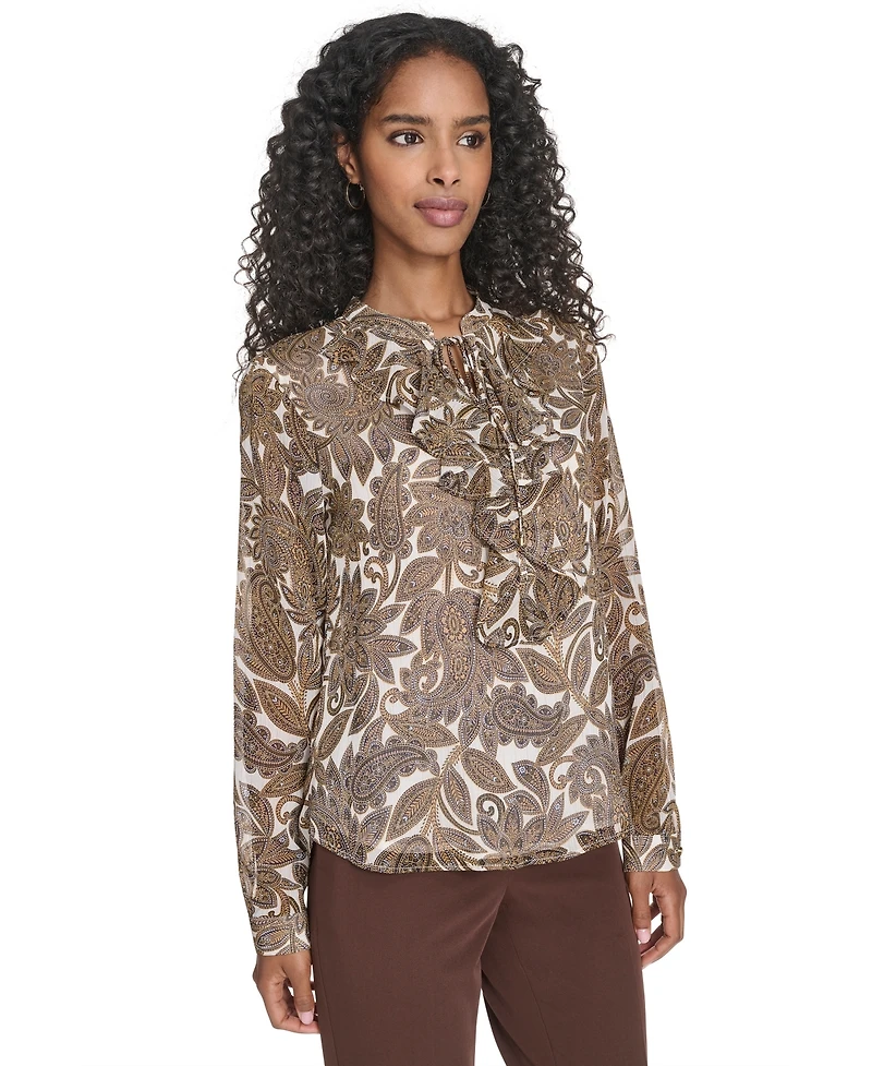Tommy Hilfiger Women's Paisley Ruffle Long Sleeve Blouse