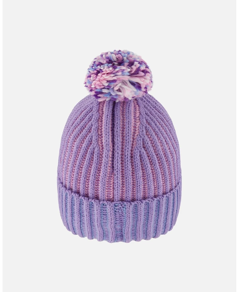 Deux par Girl Lined Knit Pompom Hat Blue, Purple and Pink - Toddler|Child