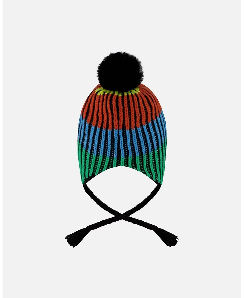 Deux par Boy Lined Peruvian Knit Winter Hat with Pompom Multicolor - Toddler|Child