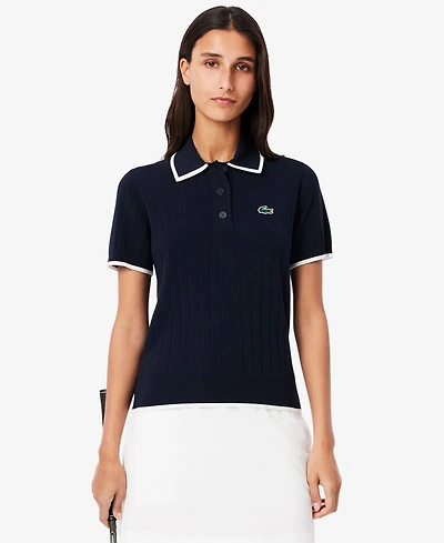 Lacoste Usa Women's Trimmed Short-Sleeve Polo Sweater
