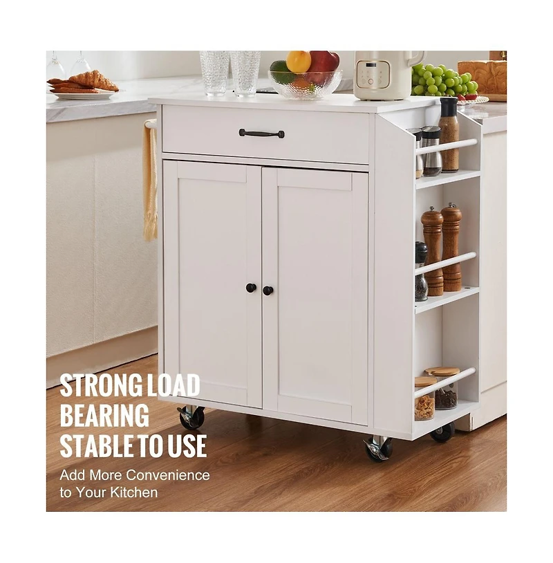 Slickblue Mobile Kitchen Island with Charging Station, Storage Cabinet, and Locking Wheels