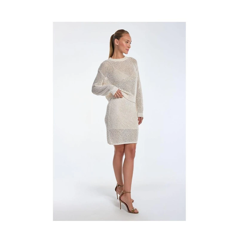 The Noli Shop Womens Addison Sequin Crochet Skirt - Pearl