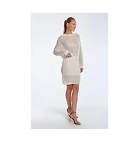 The Noli Shop Womens Addison Sequin Crochet Skirt - Pearl