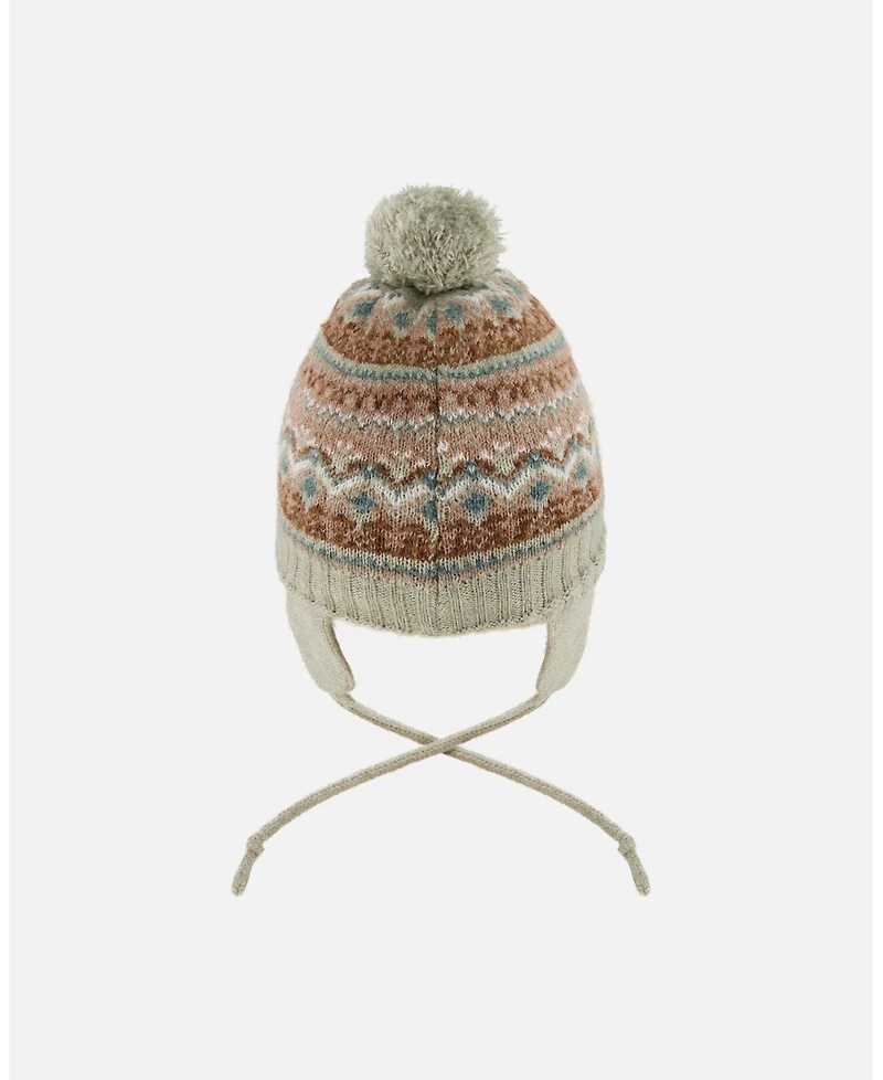 Deux par Baby Boy Lined Knit Pompom Hat with Ear Flaps Blue Purple - Baby|Toddler