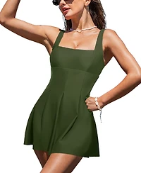 Cupshe Women's Square Neck Paneled Shirring One Piece Swim Dress
