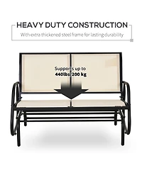 Flynama 2-Person Outdoor Glider Bench, Patio Double Swing Rocking Chair Loveseat w/Powder Coated Steel Frame for Backyard Garden Porch, Beige